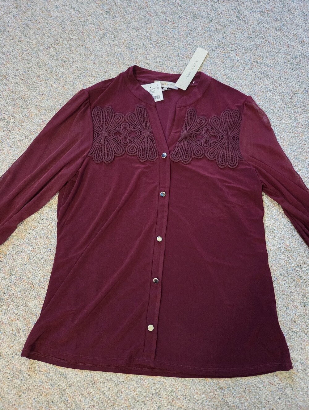 Women's Burgundy Embroidered Top NWT